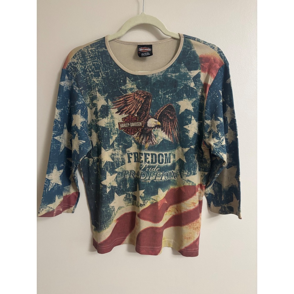 Harley-Davidson Montreal American Flag Eagle Graphic Top XL Rhinestone Ribbed